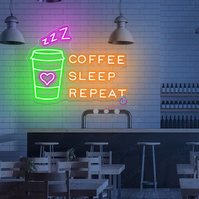 Coffee Sleep Repeat Neon Sign Cafe Shop Led Light