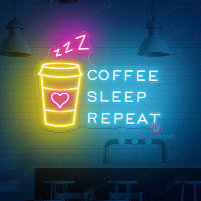 Coffee Sleep Repeat Neon Sign Cafe Led Light