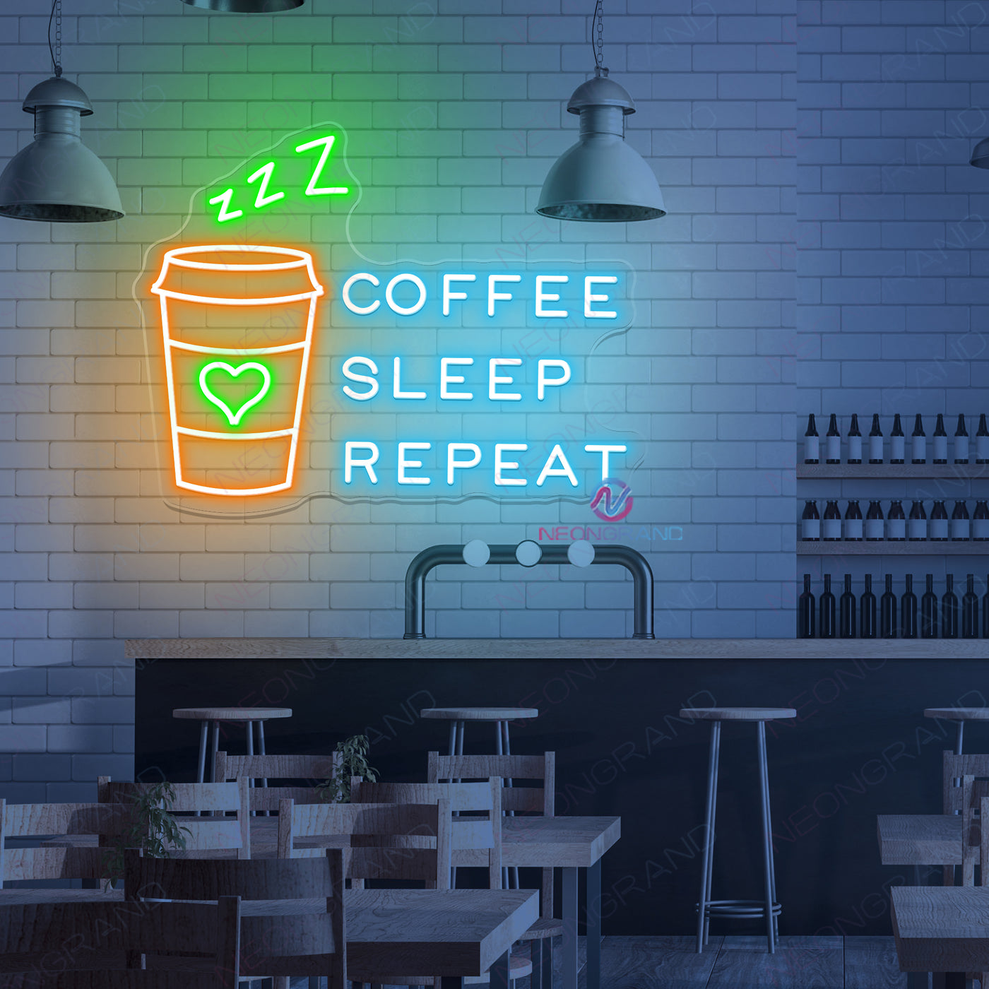 Coffee Sleep Repeat Neon Sign Cafe Shop Led Light