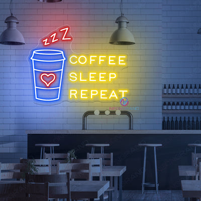 Coffee Sleep Repeat Neon Sign Cafe Shop Led Light