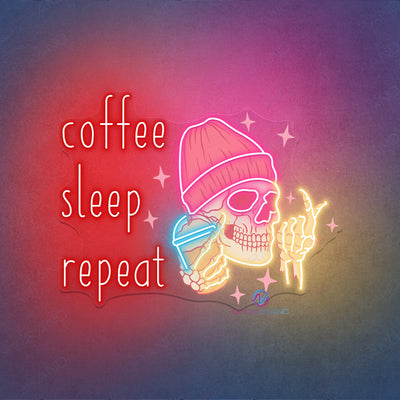 Coffee Sleep Repeat Neon Sign Cafe Led Light