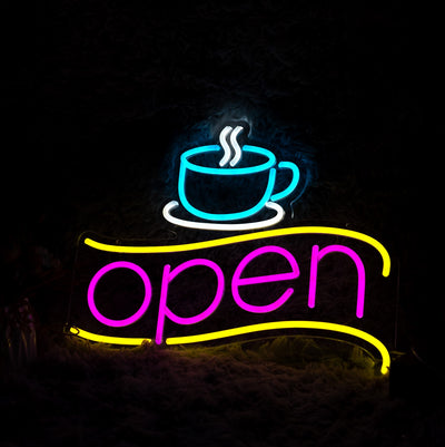 Coffee Open Neon Signs Cafe Decor Accessories Led Light (USB)