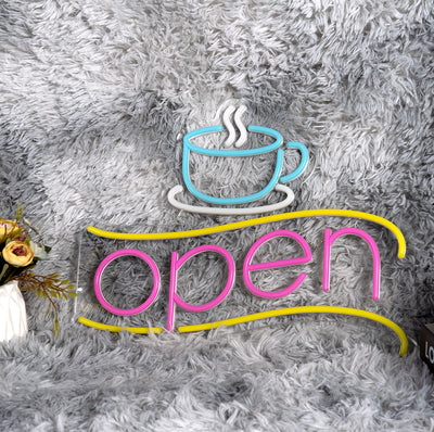 Coffee Open Neon Signs Cafe Decor Accessories Led Light (USB)