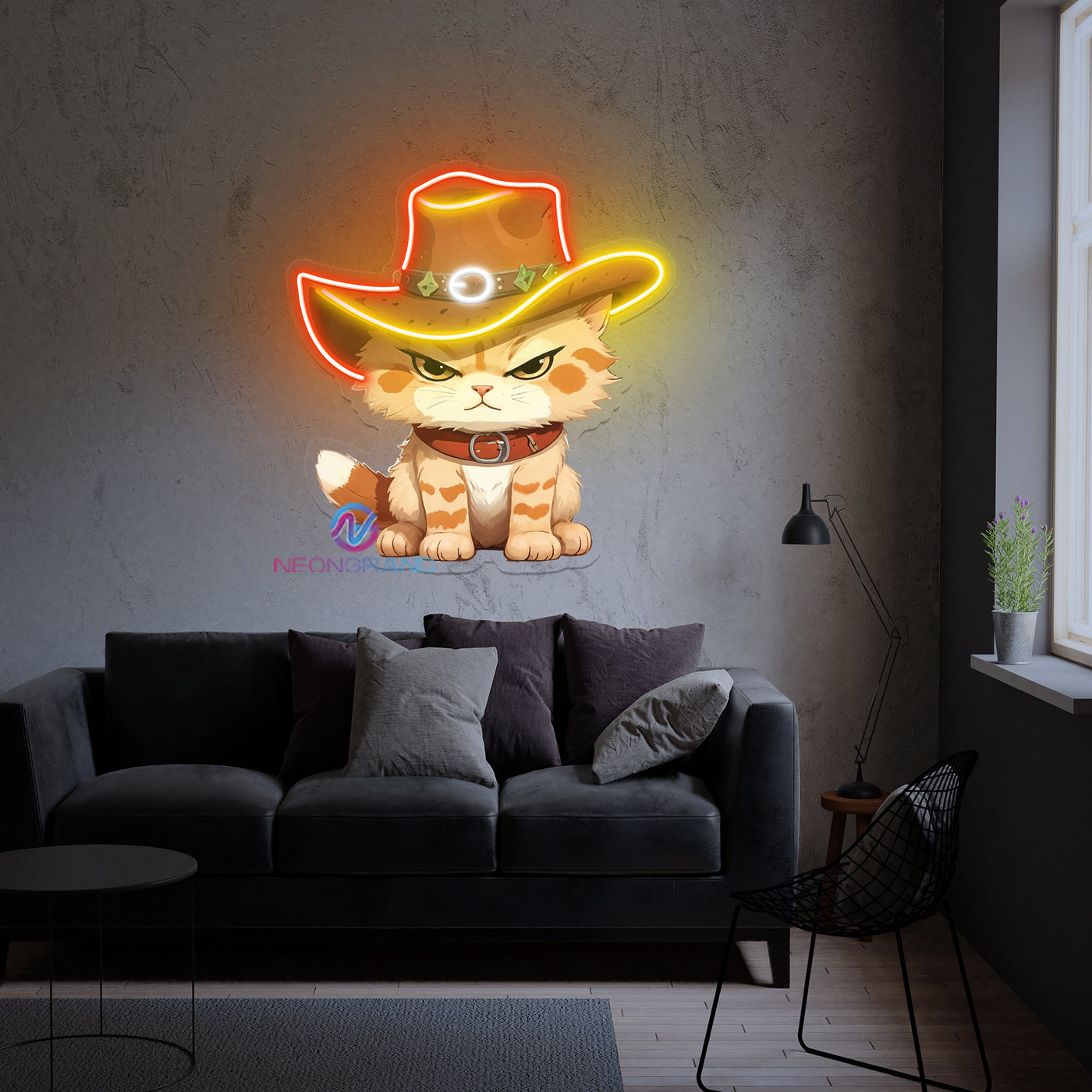 Cowboy Cat Artwork Neon Sign UV-Printing Led Light