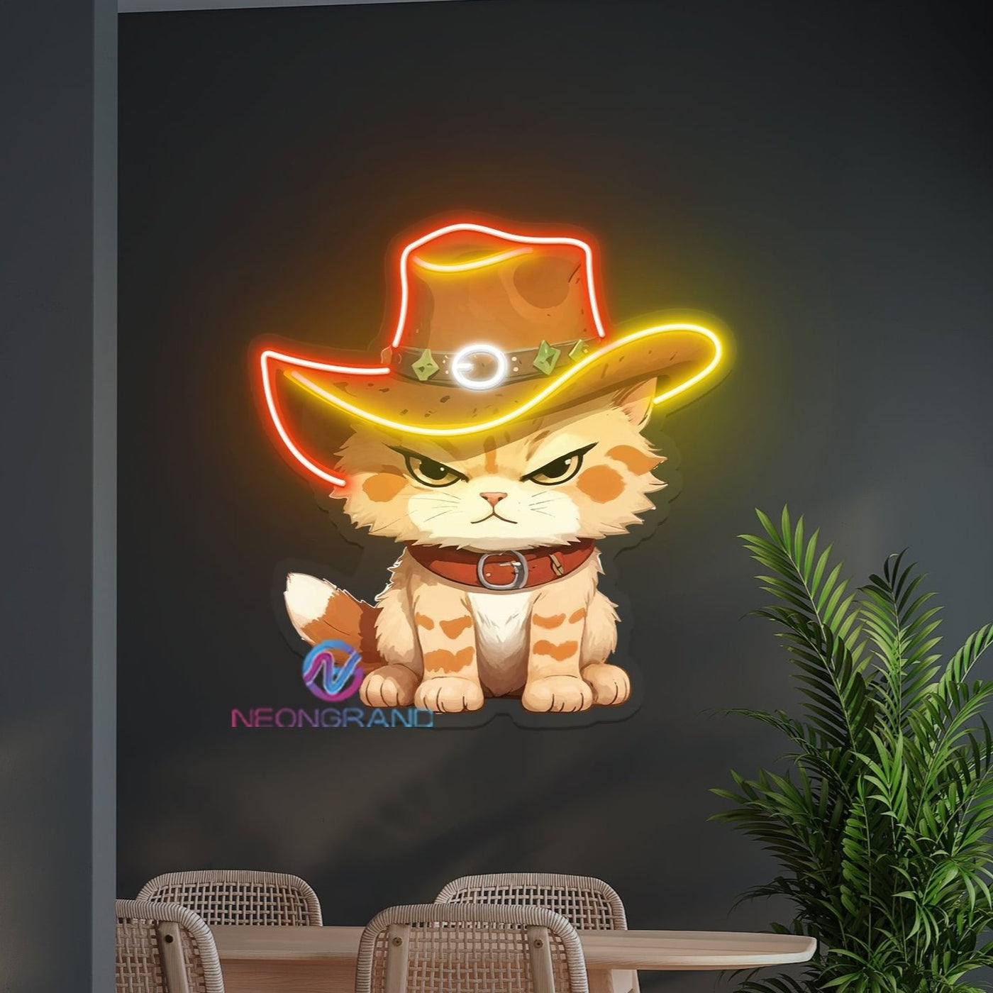 Cowboy Cat Artwork Neon Sign Cool Led Light