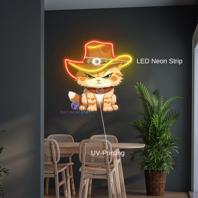 Cowboy Cat Artwork Neon Sign UV-Printing Led Light