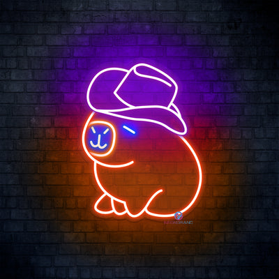 Cowboy Neon Sign Capybara Led Light For Man Cave