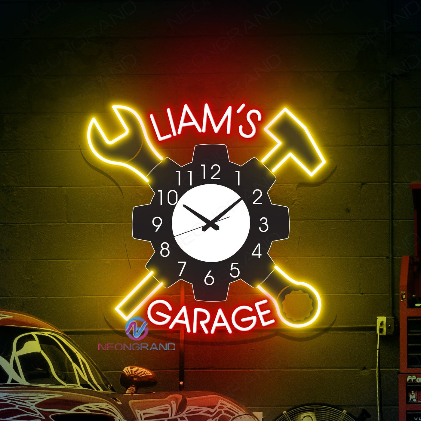 Custom Clock Neon Sign Garage UV-Prinred Led Light