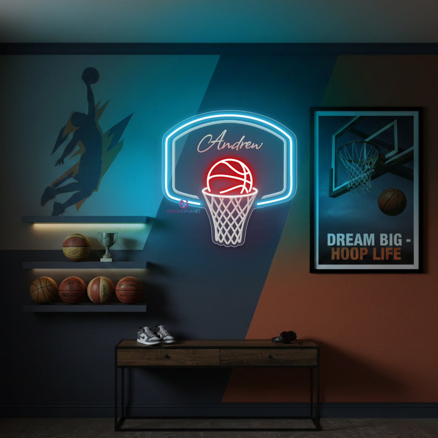 Custom Name Neon Sign Personalized Engraving Basketball LED Light