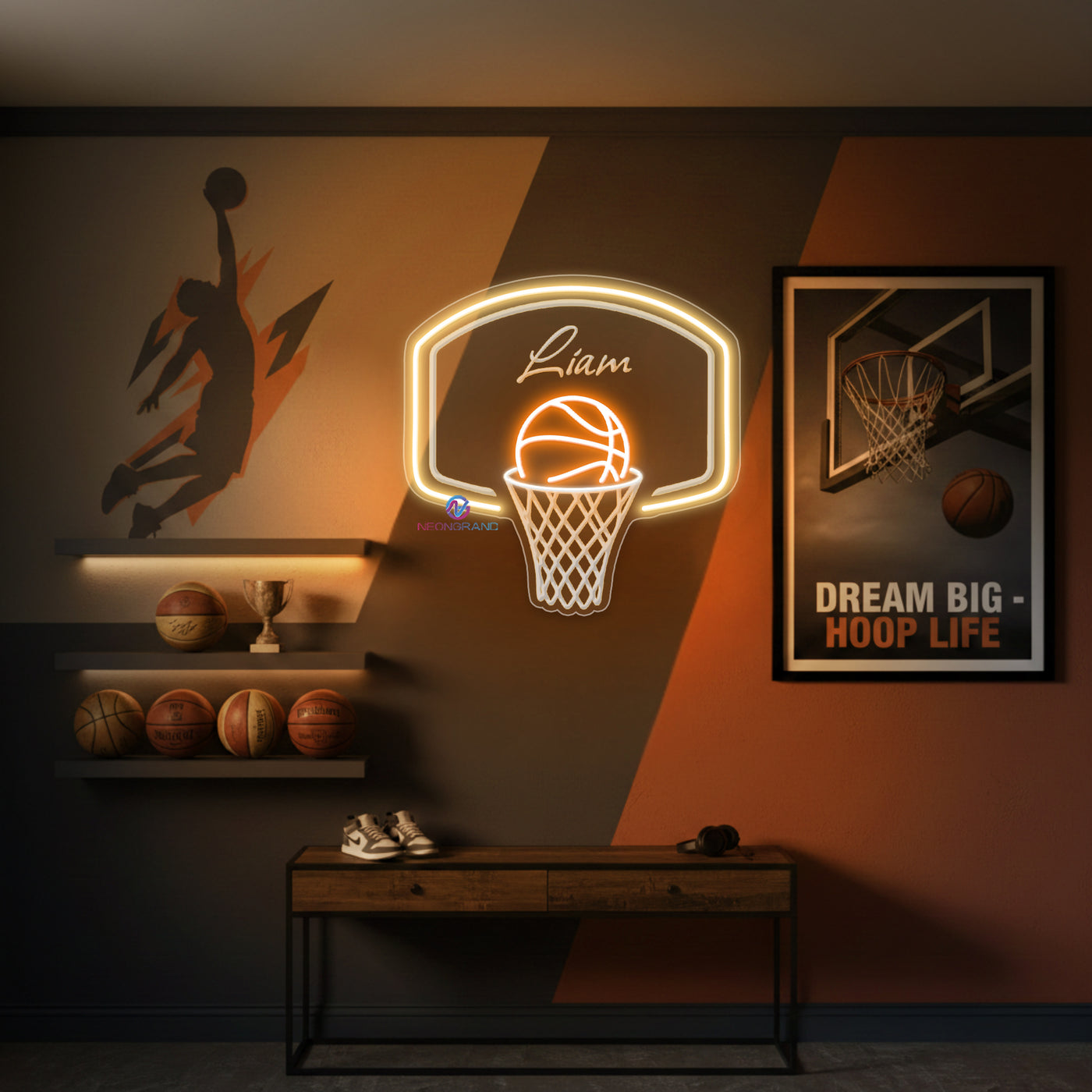 Custom Name Neon Sign Personalized Engraving Basketball LED Light