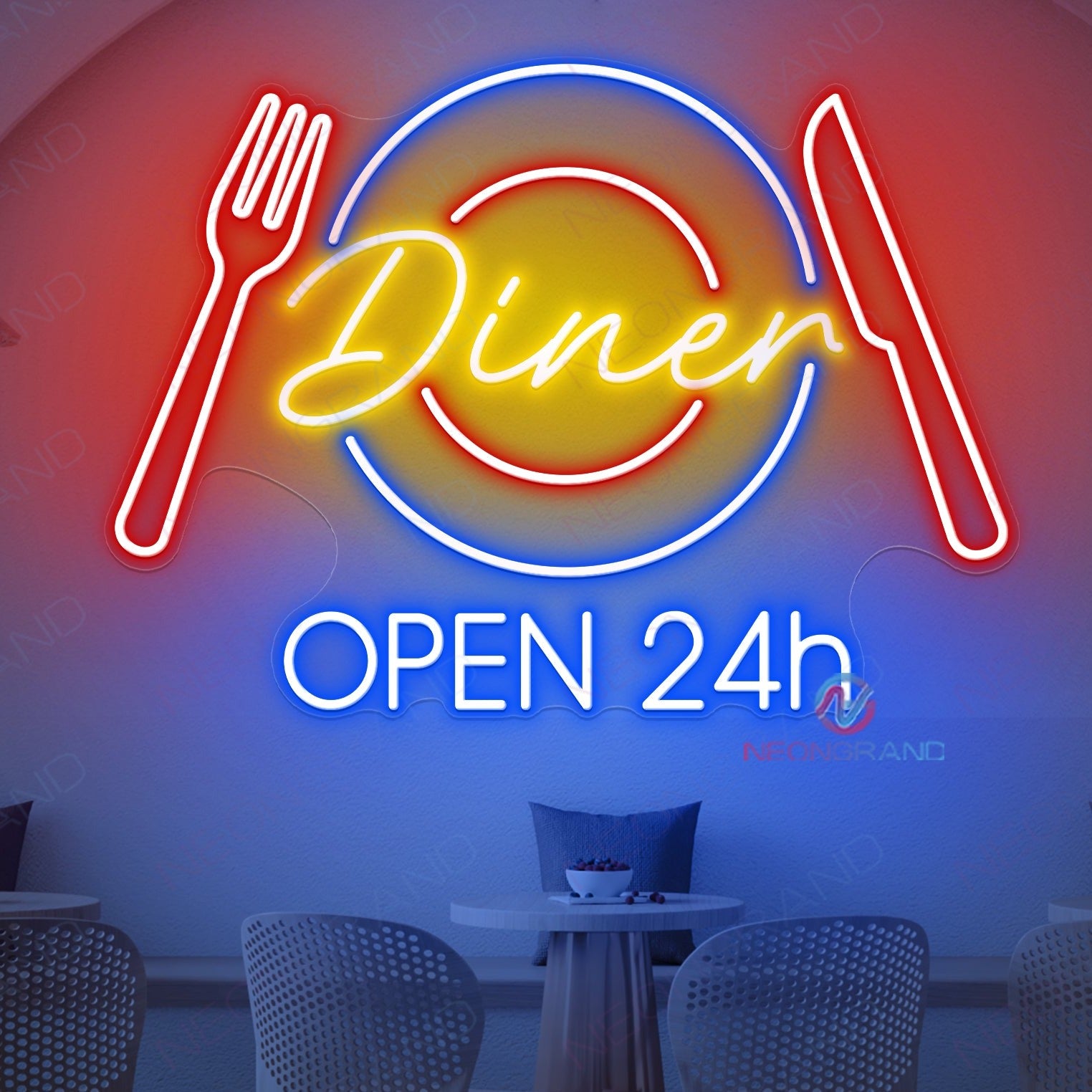 Diner Open 24H Neon Sign Restaurant Led Light - NeonGrand