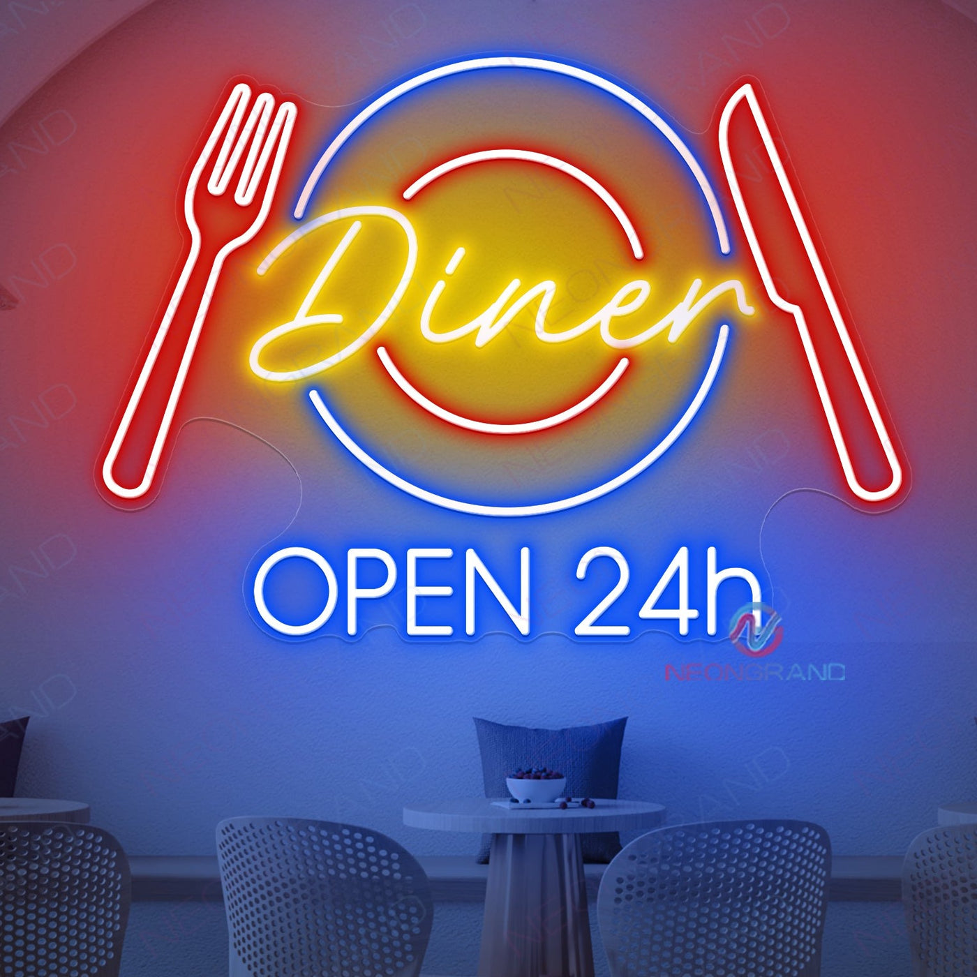 Diner Open 24H Neon Sign Restaurant Led Light