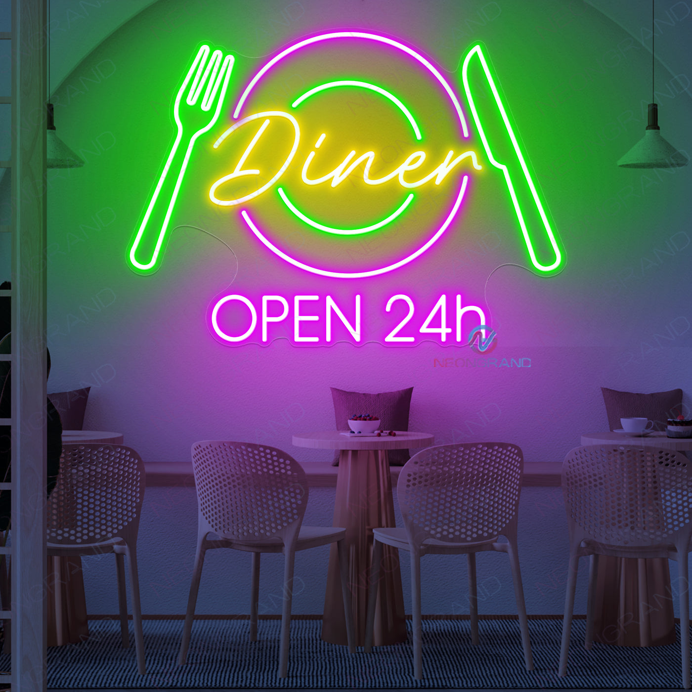 Diner Open 24H Neon Sign Restaurant Led Light