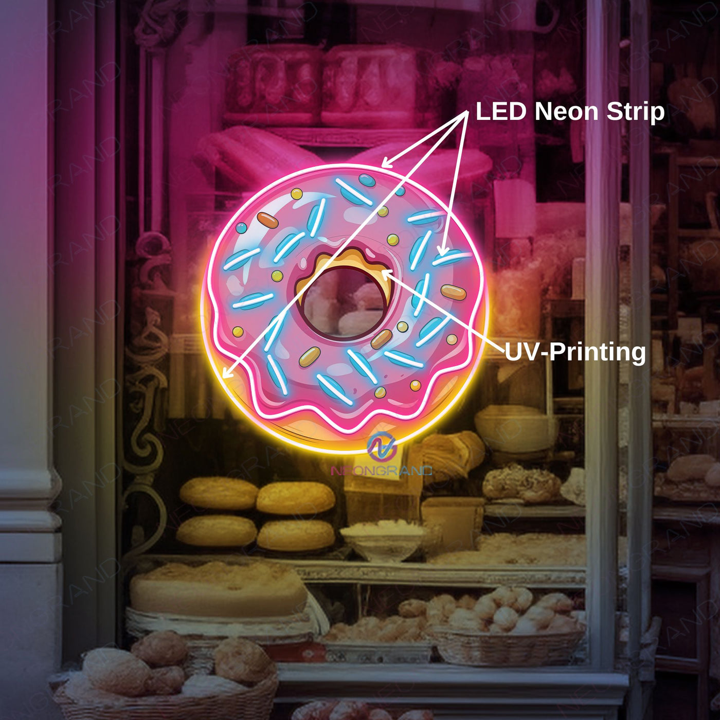 Donut Neon Sign UV-Printing Coffee LED Light