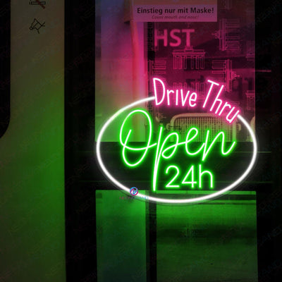 Drive Thru Open 24H Neon Sign Business Led Light