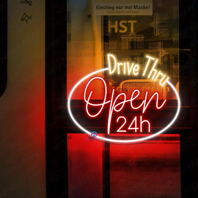 Drive Thru Open 24H Neon Sign Business Led Light