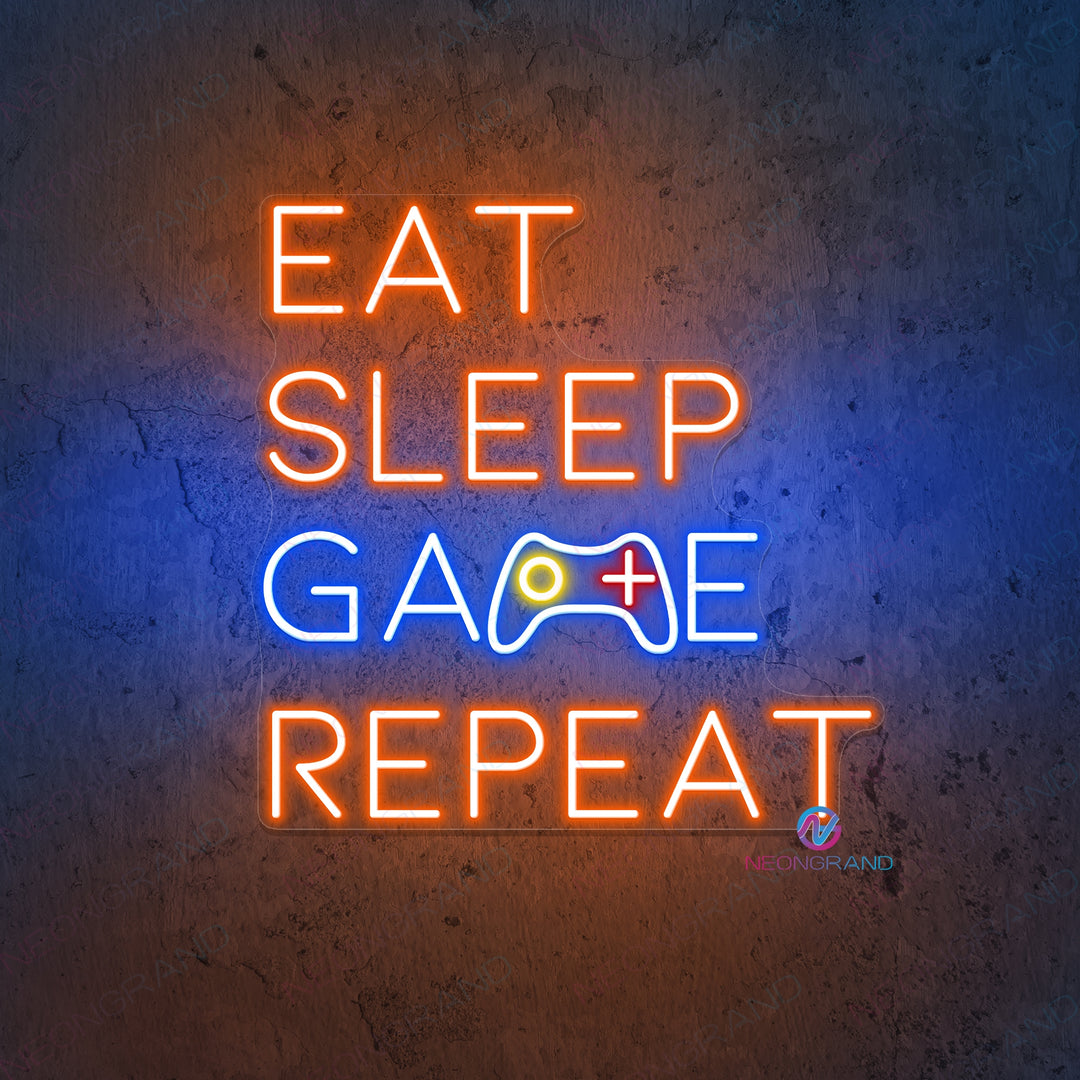 Cool Fun Bright Eat Sleep Game Controller LED Light Game Room shops Wall Decoration