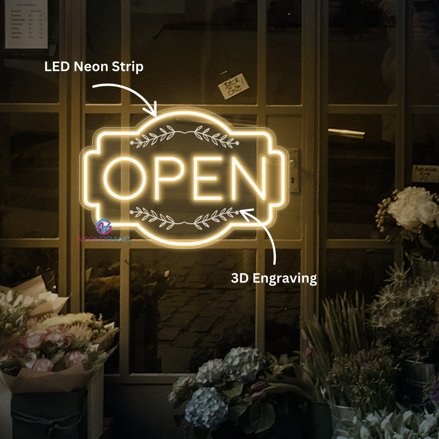 Retro Engraving Open Neon Sign Storefront LED Light