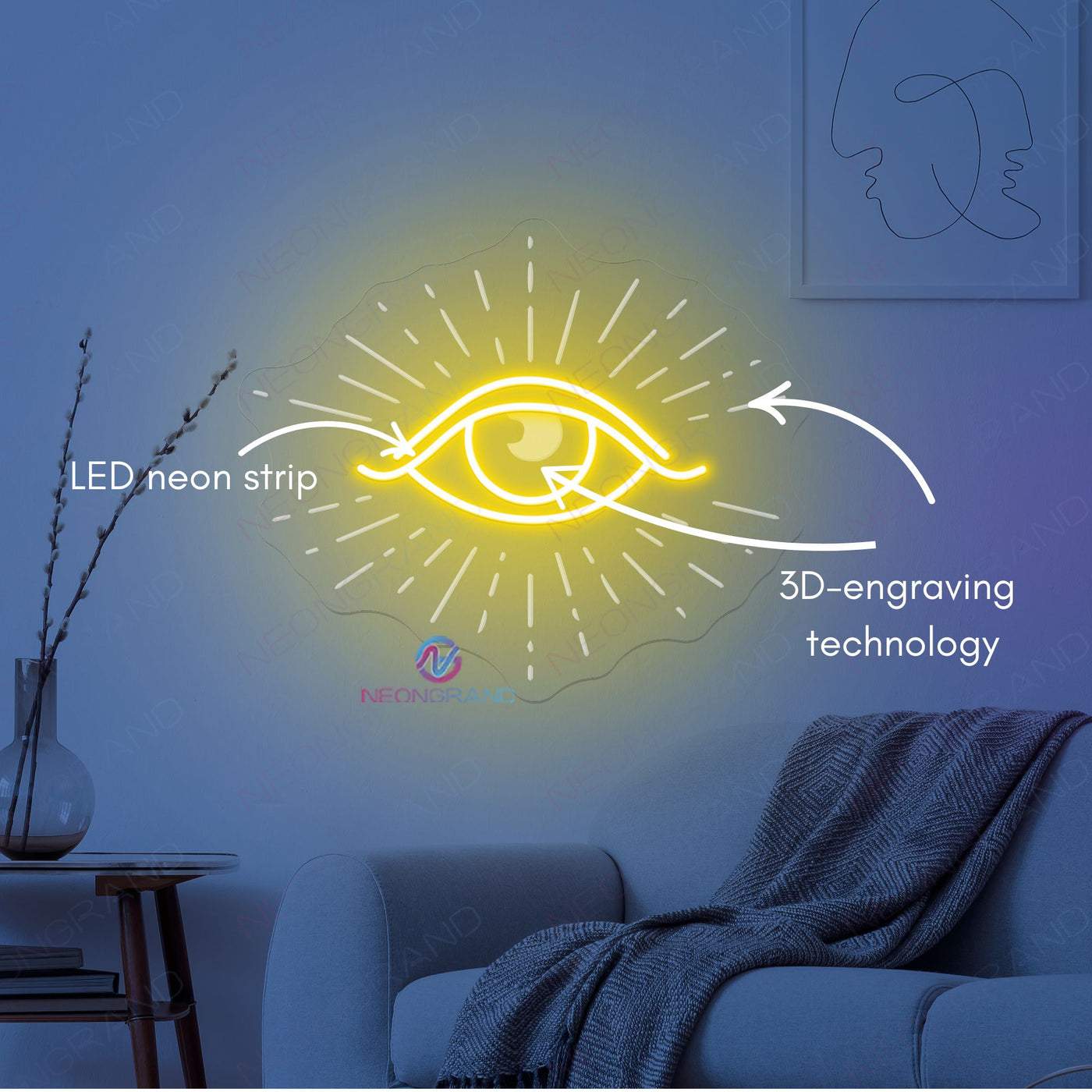 Eye Neon Sign 3D-Engraving Psychic LED Light