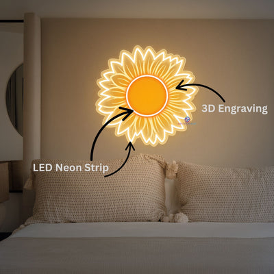 Sunflower Neon Sign 3D Engraving Inspirational LED Light