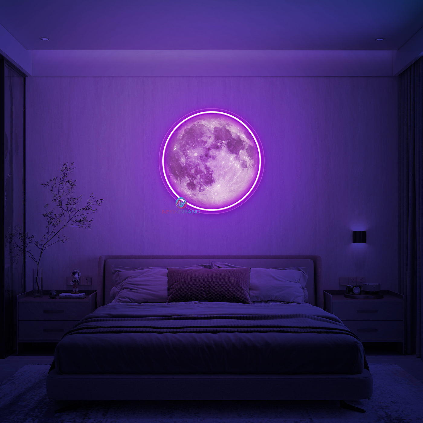 Full Moon Neon Sign UV Printing Inspirational LED Light