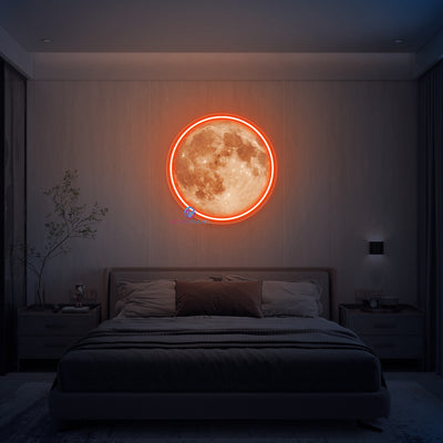 Full Moon Neon Sign UV Printing Inspirational LED Light