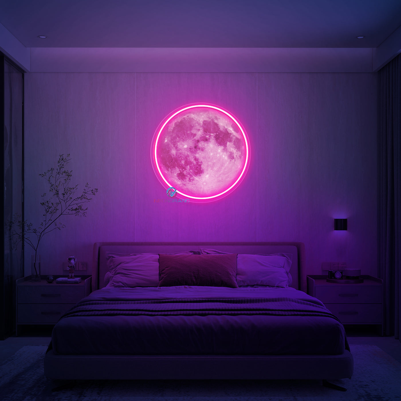 Full Moon Neon Sign UV Printing Inspirational LED Light