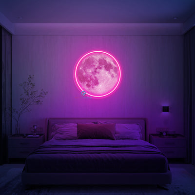 Full Moon Neon Sign UV Printing Inspirational LED Light