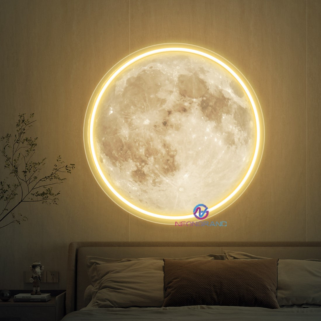 Full Moon Neon Sign UV Printing Inspirational LED Light