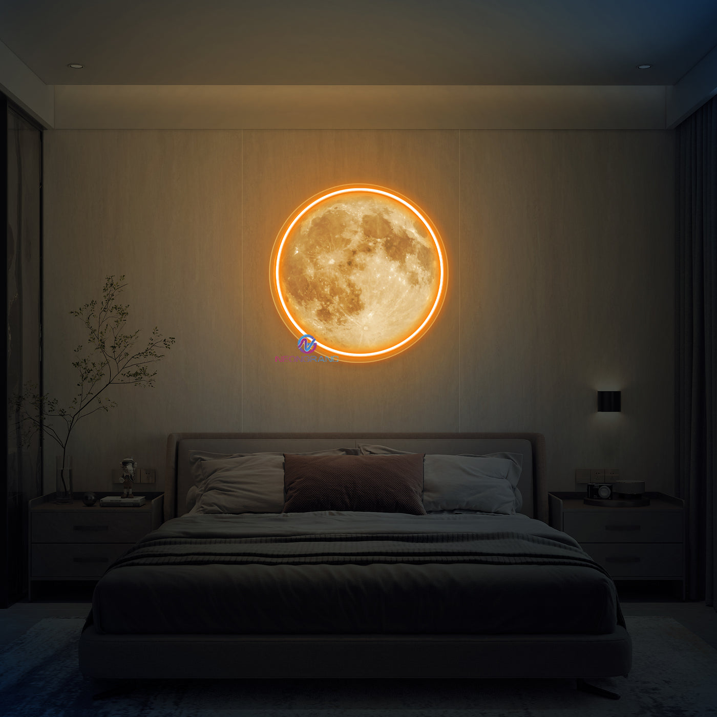 Full Moon Neon Sign UV Printing Inspirational LED Light