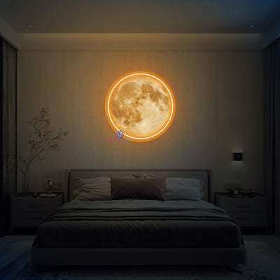 Full Moon Neon Sign UV Printing Inspirational LED Light