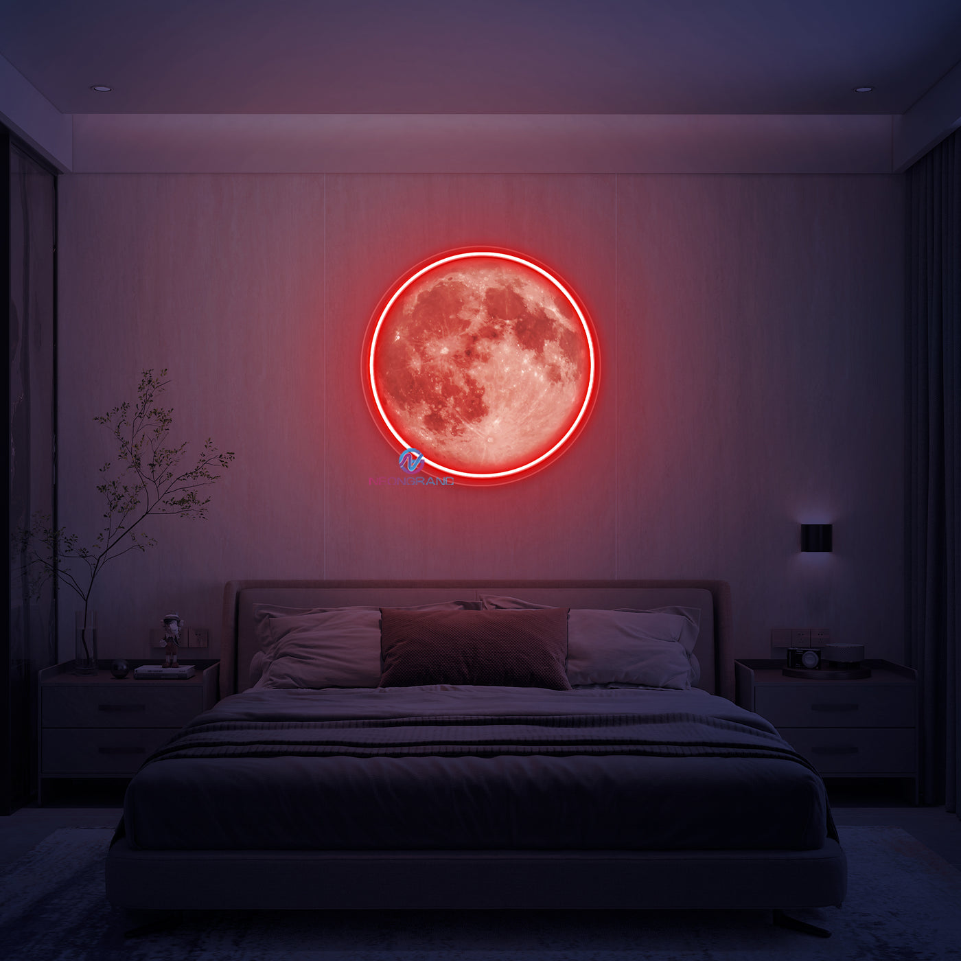 Full Moon Neon Sign UV Printing Inspirational LED Light