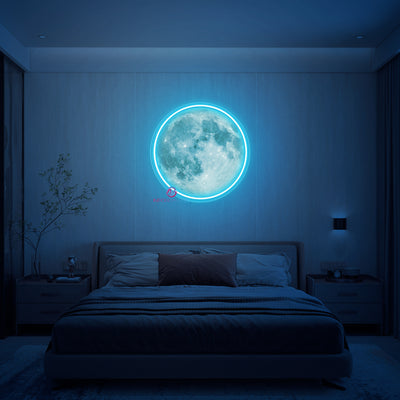 Full Moon Neon Sign UV Printing Inspirational LED Light