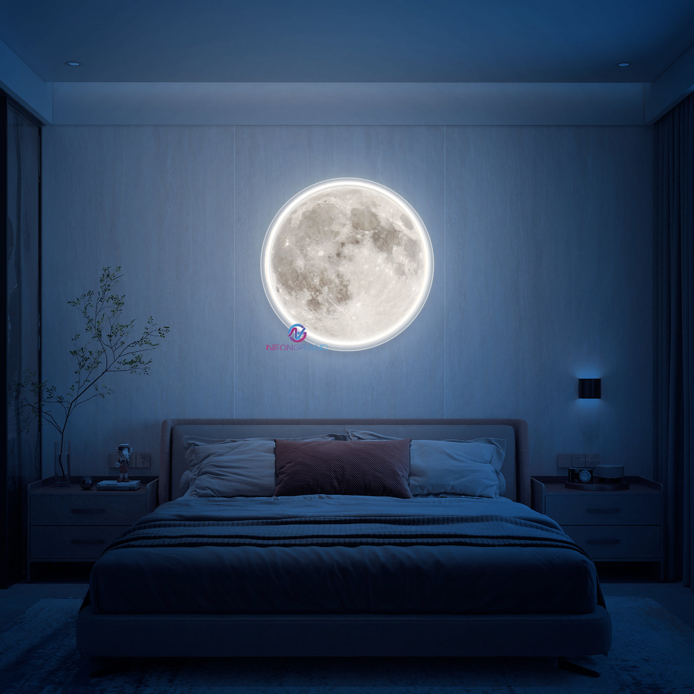 Full Moon Neon Sign UV Printing Inspirational LED Light