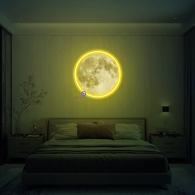 Full Moon Neon Sign UV Printing Inspirational LED Light