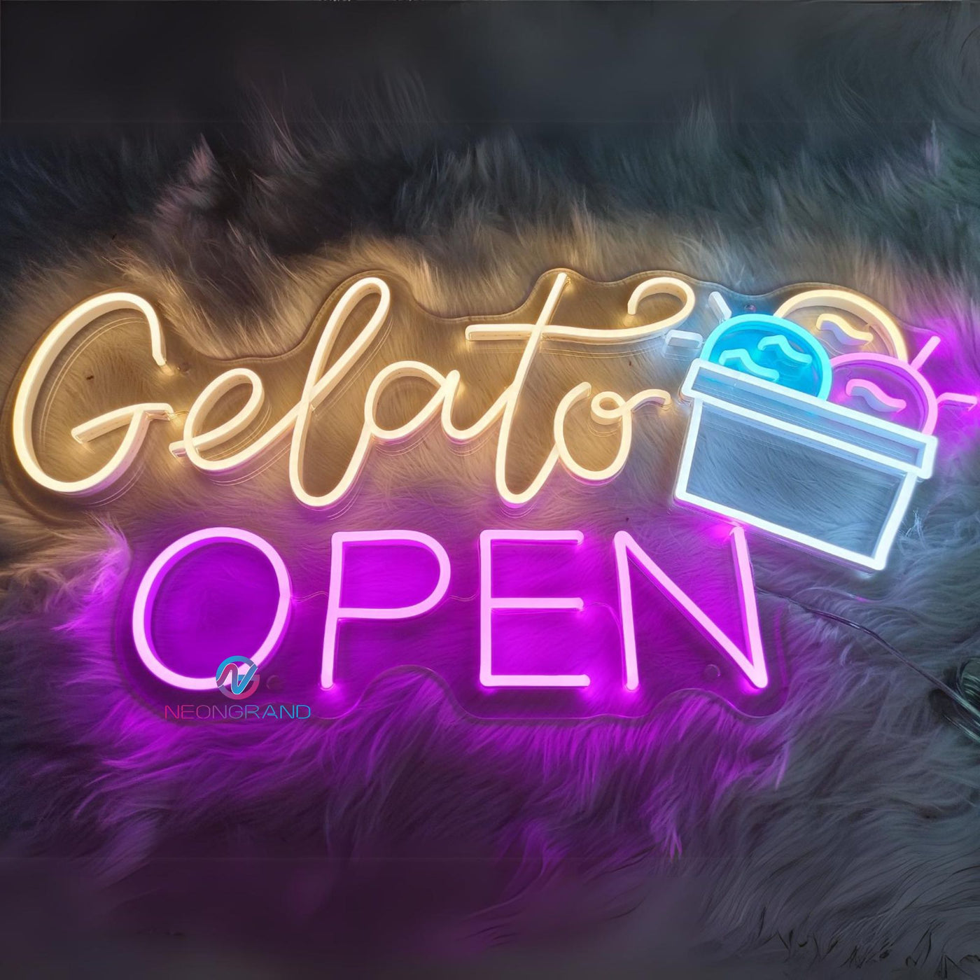 Open Neon Sign Gelato Open 24/7 Ice Cream Led Light