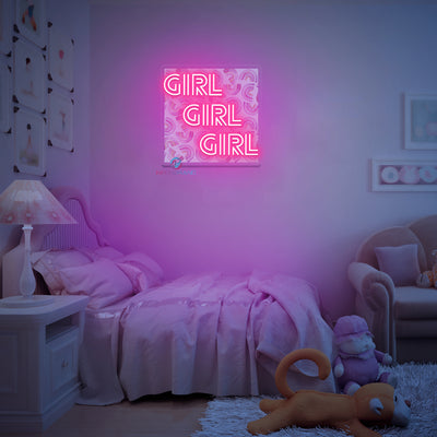 Girl Girl Girl Neon Sign Aesthetic UV Printing LED Light For Room