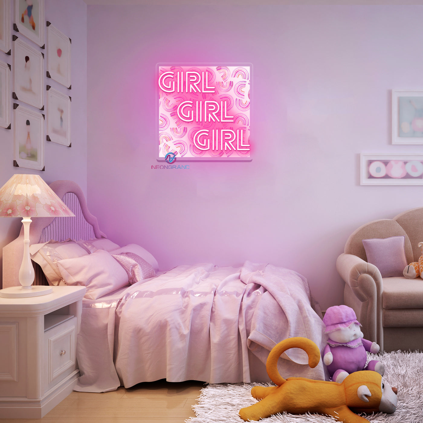 Girl Girl Girl Neon Sign Aesthetic UV Printing LED Light For Room