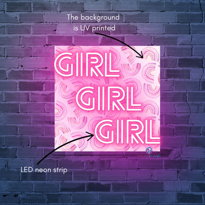 Girl Girl Girl Neon Sign Aesthetic UV Printing LED Light For Room