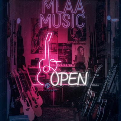 Guitar Open Neon Sign Storefront LED Light