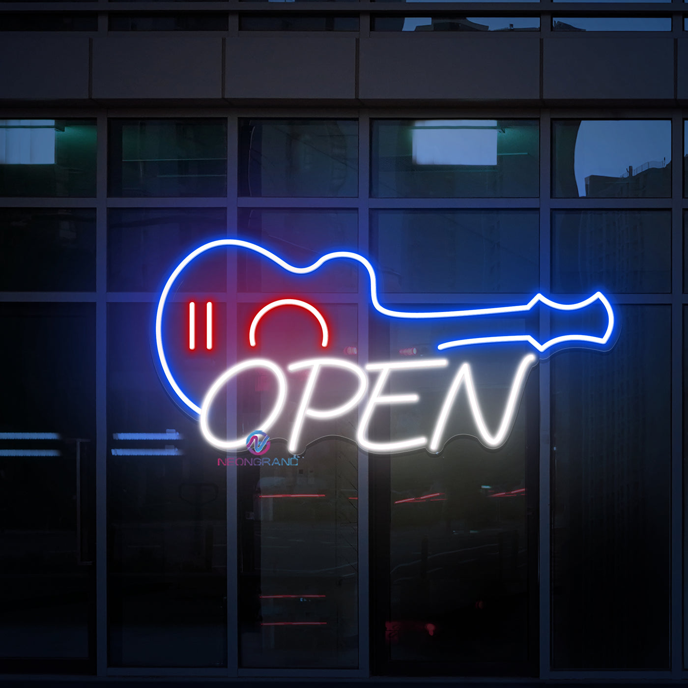 Guitar Open Neon Sign Business LED Light Storefront