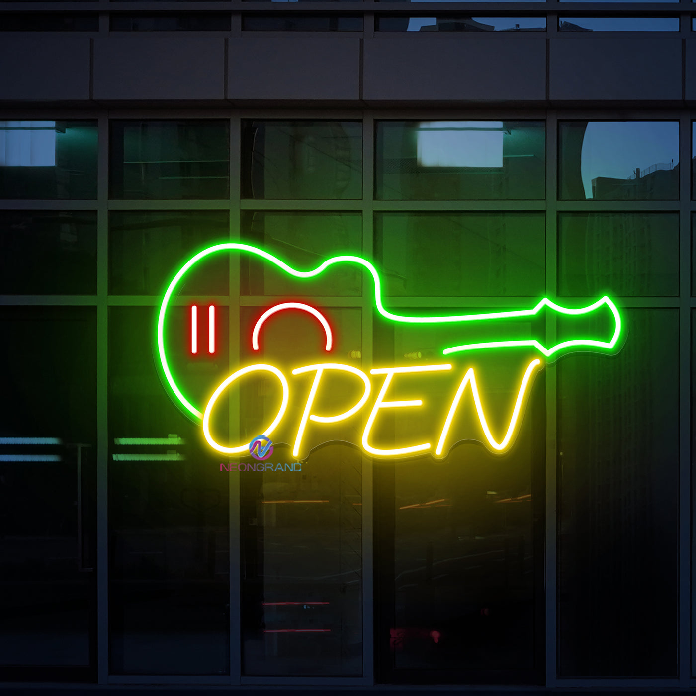 Guitar Open Neon Sign Business LED Light Storefront