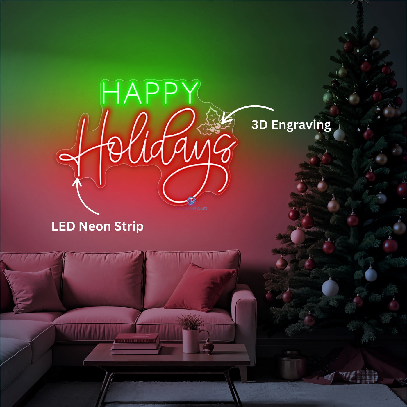 Happy Holidays Neon Sign Engraving Christmas LED Light