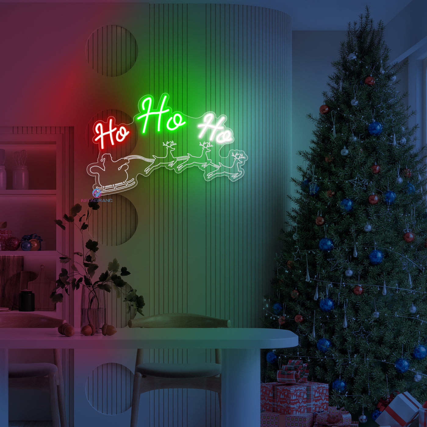 Ho Ho Ho Neon Sign Santa Sleigh LED Light For Christmas