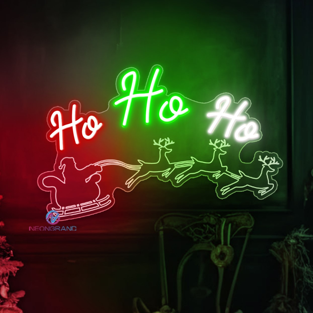 Ho Ho Ho Neon Sign Santa Sleigh LED Light For Christmas