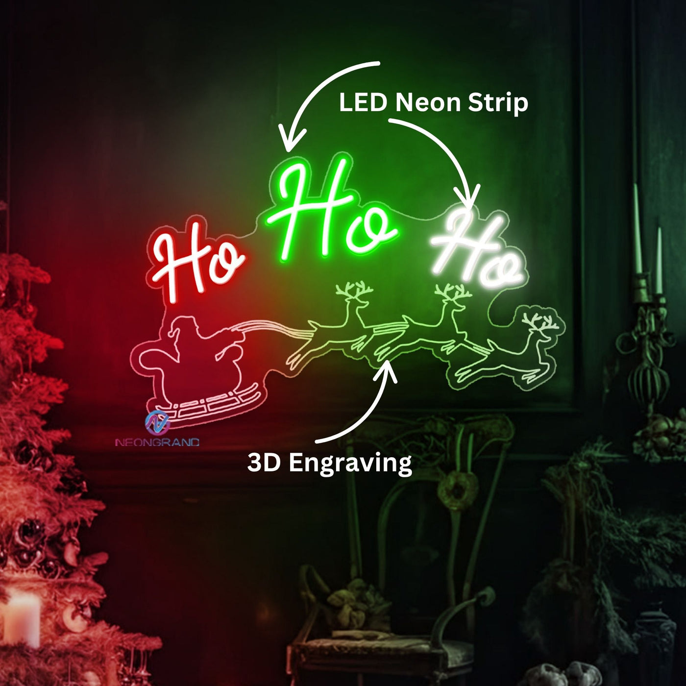 Ho Ho Ho Neon Sign Santa Sleigh LED Light For Christmas