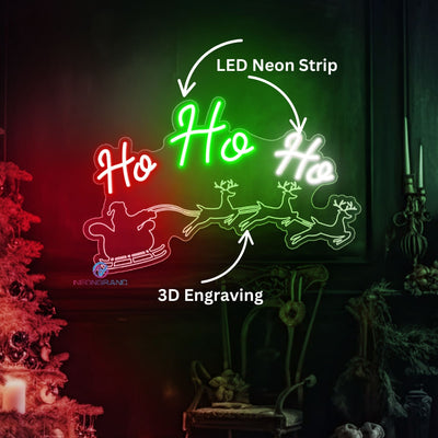 Ho Ho Ho Neon Sign Santa Sleigh LED Light For Christmas