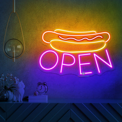 Hot Dog Open Neon Sign Storefront Led Light