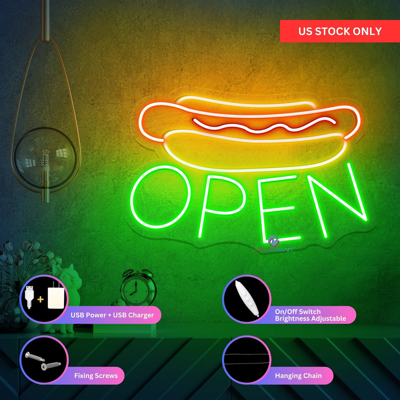 Hot Dog Open Neon Sign Storefront Led Light