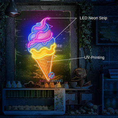 Neon Ice Cream Sign UV-Printing Coffee Led Light